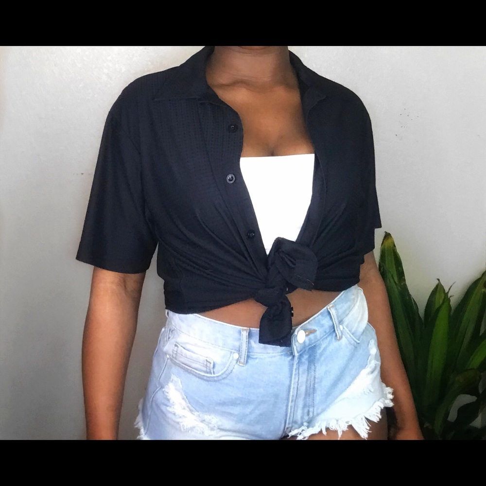 Black Elbow Length Shirt.